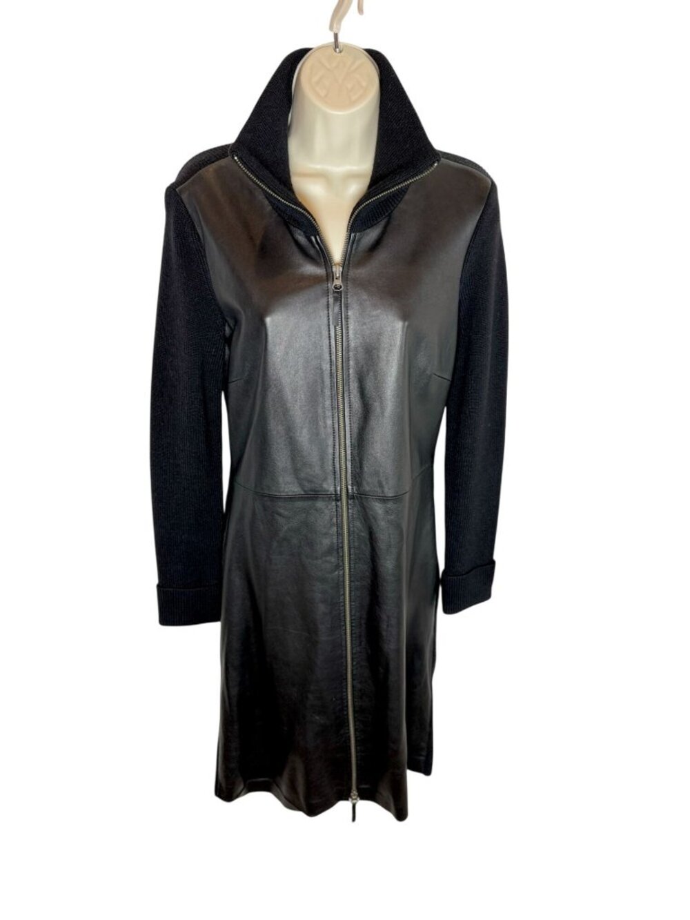 White + Warren Lambskin Wool Long Jacket Black - Size S